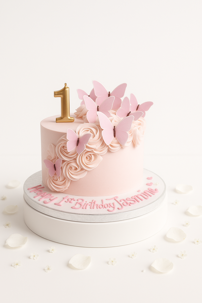 Pink butterfly first birthday cake-GI031