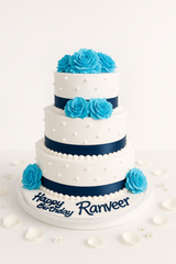 3-Tier blue and white floral Cake-TR008