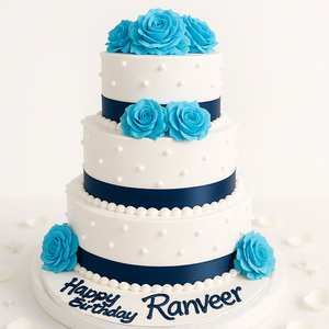 3-Tier blue and white floral Cake-TR008