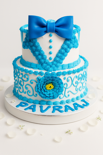 2-Tier blue bow Cake-TR009