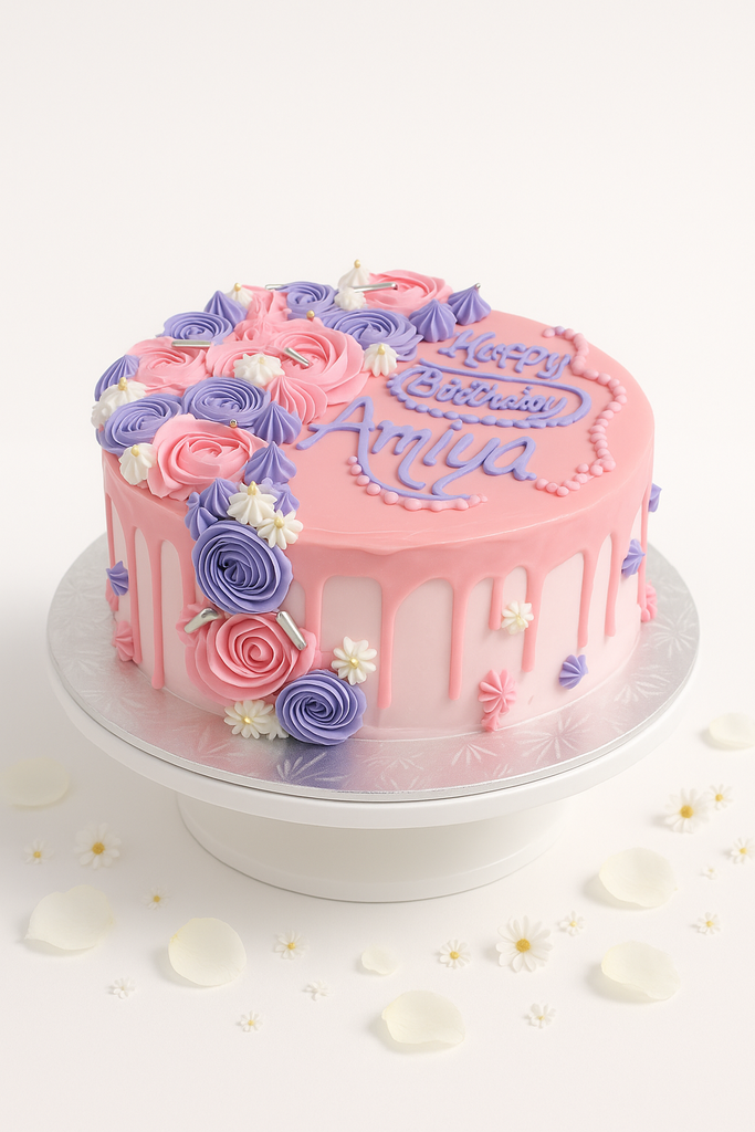 Elegant pink &purple Birthday cake-GI044