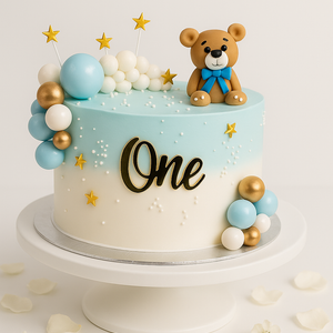Blue Teddy Bear First Birthday Cake-BO002