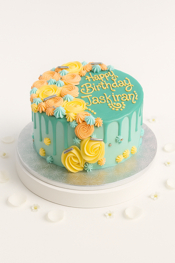 teal chocolate drip cake-GI052