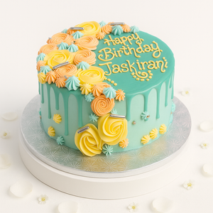 teal chocolate drip cake-GI052