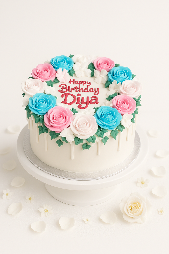 elegant multi color roses cake-GI054