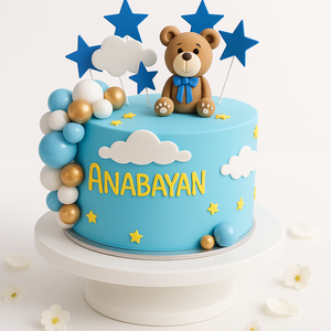 Blue Teddy Bear Birthday Cake-BO005