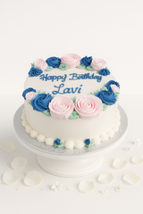 royal blue & pink roses cake-GI057