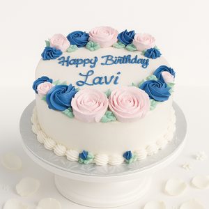 royal blue & pink roses cake-GI057