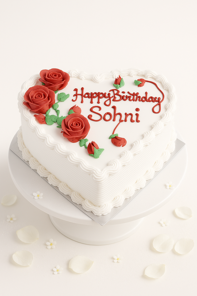 white  & red heart shape cake-BG041