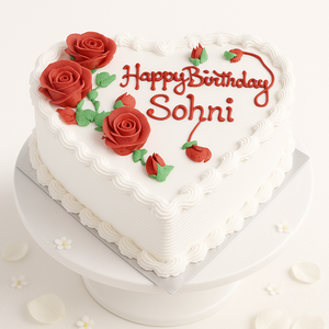 white  & red heart shape cake-BG041