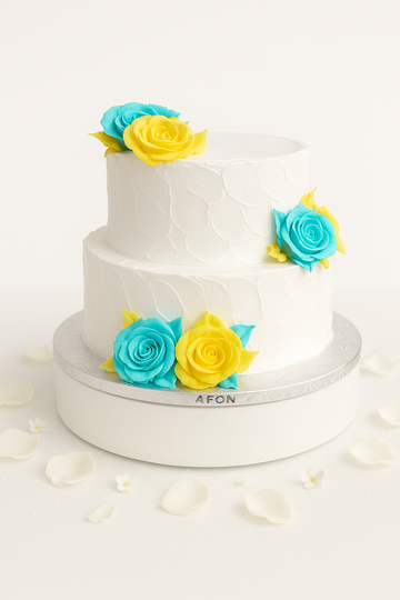 2-tier yellow & blue roses cake-TR016