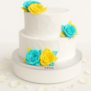 2-tier yellow & blue roses cake-TR016