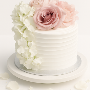 Peach & White Fresh flower cake-GI060