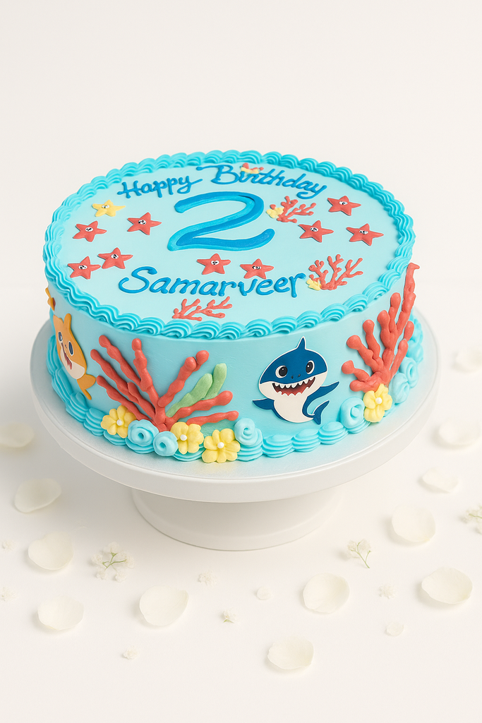 Blue Baby shark Birthday Cake-BO046