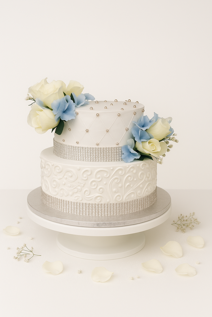 Elegant White & Blue Floral Wedding Cake-WE002