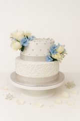 Elegant White & Blue Floral Wedding Cake-WE002