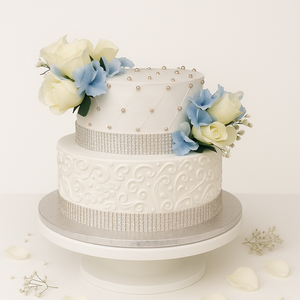 Elegant White & Blue Floral Wedding Cake-WE002