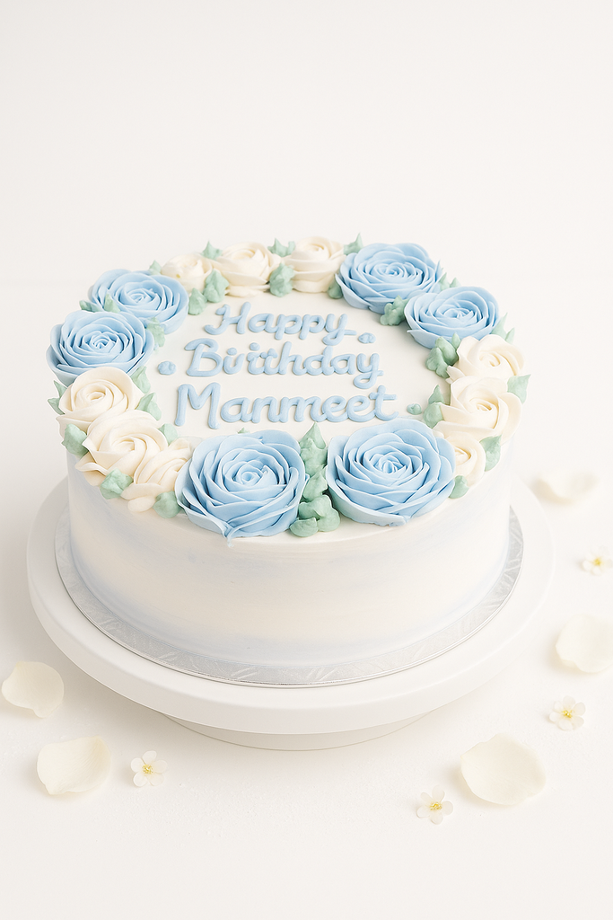 White-Blue Floral Cake-GI077