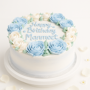 White-Blue Floral Cake-GI077