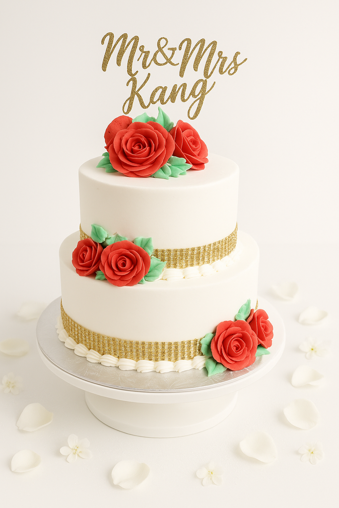 Golden Lace & Ruby Bloom Cake-WE011