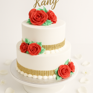 Golden Lace & Ruby Bloom Cake-WE011