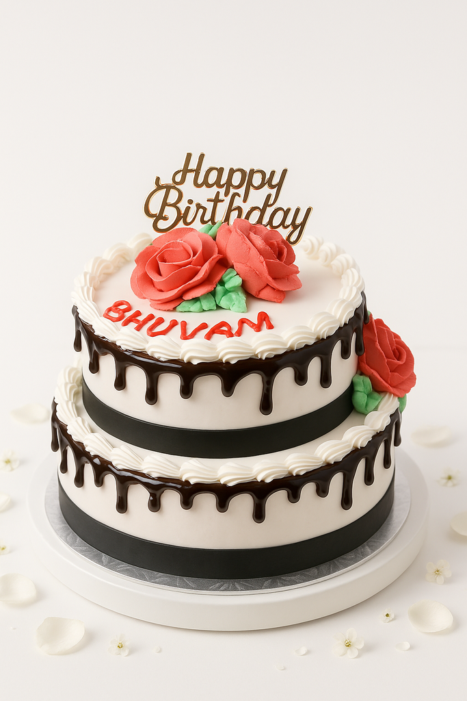 Black Ribbon Drizzle Elegance Cake-TR028