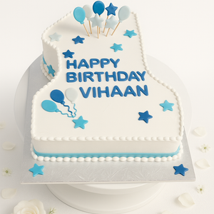 Blue & White Number One Cake-BG090