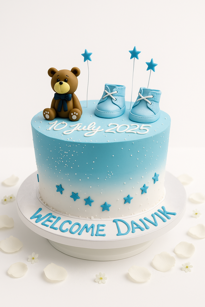 Blue Teddy Bear Baby Shower Cake-BS002