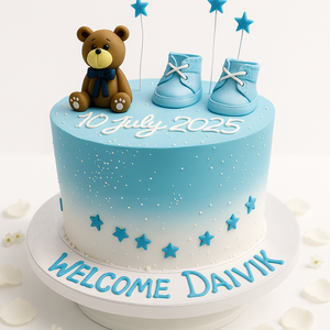 Blue Teddy Bear Baby Shower Cake-BS002