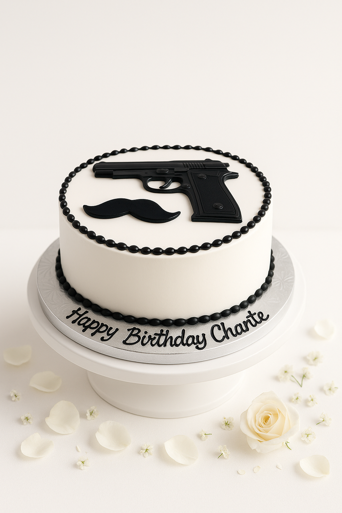 Gun & Mustache birthday cake-BO012