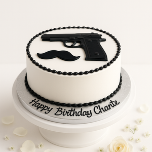 Gun & Mustache birthday cake-BO012