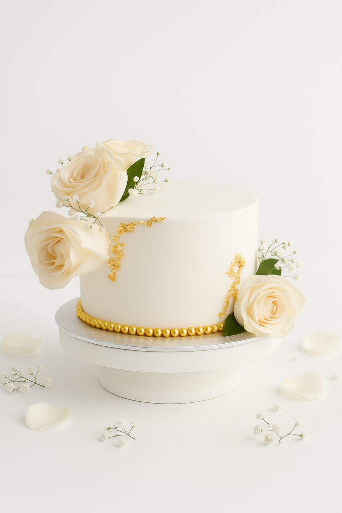White & Gold Floral Cake-AN003