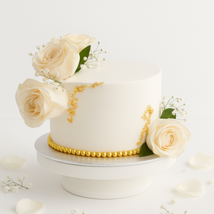 White & Gold Floral Cake-AN003